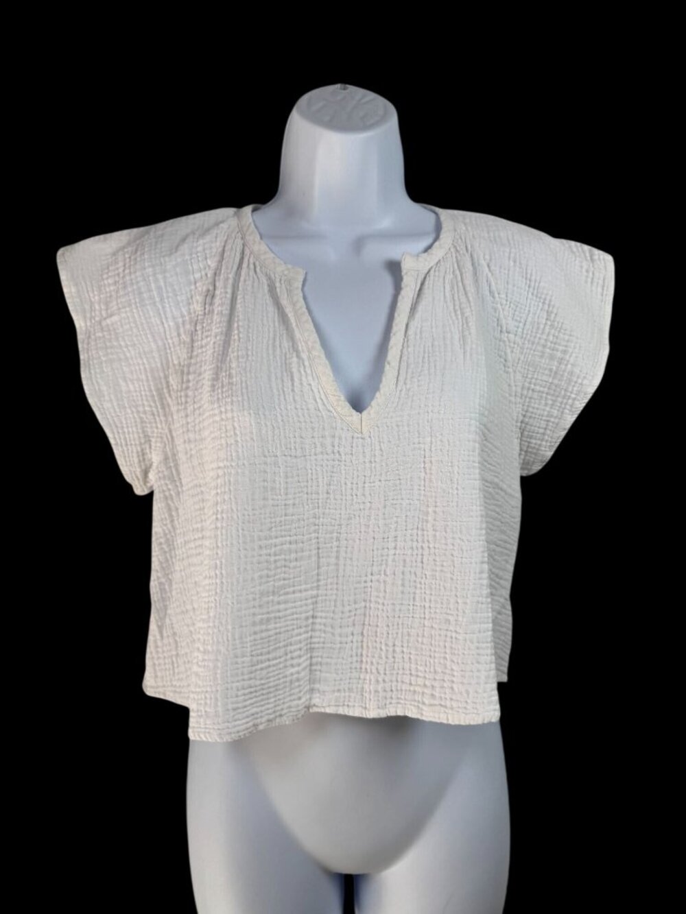 Little Moon Aritzia White Gauzy Organic Cotton Crop Top size XXS Short sleeve